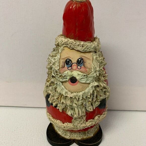 VTG Christmas Santa Gourd Handmade Signed HOZ OOAK - Picture 1 of 8